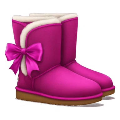 Realistic pair of magenta Ugg fur boots with silk ribbon bows. sticker