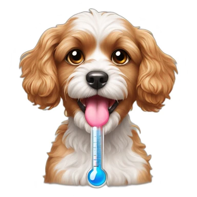 cavoodle with thermometer in mouth sticker