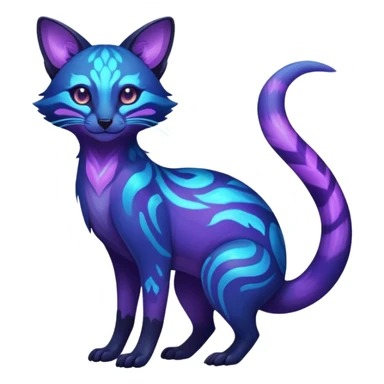 Exotic nebulae dark blue purple futuristic bioluminescent translucent transparent lush warm-colored neon-glowing iridescent Fakémon-Fionbri-Vernid-Genet-creature sticker