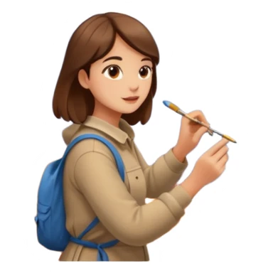 Artist painting a beautiful autumn mountain peak destination on canvas sticker