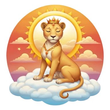 Sun-kissed Sunset-Gradient Celestial Flaring Warm Hot Feminine Beautiful Elegant Pretty Sun-Goddess-Lioness with closed relaxed eyes and symmetry and sitting on a cloud pastel divine dress beauty   sticker