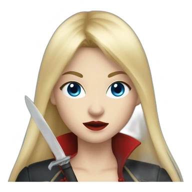beautiful vampire woman with long blonde hair and blonde straight bangs and blue eyes wielding knives sticker