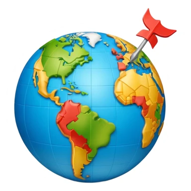 3D globe in Apple emoji style, Germany clearly marked in Europe, arrow pointing from Germany to USA in North America, word 'VPN' in modern bold sans-serif font at the top, smooth gradients, soft shadows, realistic 3D look, no other text, suitable for Instagram Reel sticker