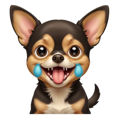 A high-resolution photo-realistic digital illustration of a black and tan chihuahua with big eyes yawning. sticker
