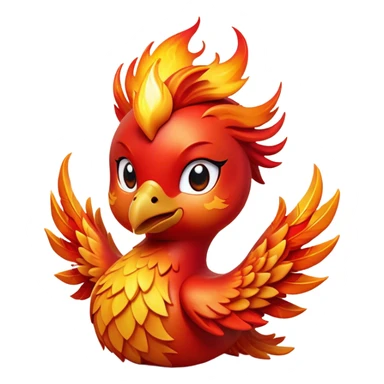Cinematic Cute fierce & powerful Fire Phoenix Portrait Emoji, Head tilted playfully and inquisitively, showcasing a vibrant, flame-kissed form with intricately detailed feathers in warm shades of red, orange, and shimmering gold, accented by delicate sparks and a gentle, inviting glow; rendered with lifelike detail and soft, radiant light, high shine, enchanting and spirited, styled with a touch of mythic whimsy, soft glowing outline, capturing the essence of a mischievous yet endearing phoenix poised to flutter playfully into your heart! sticker
