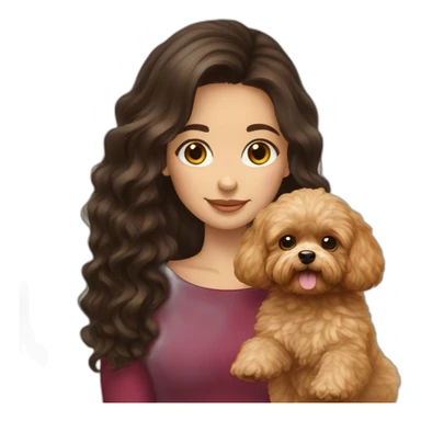 girl Ukrainian dark long  hair holding golden brown maltipoo sticker
