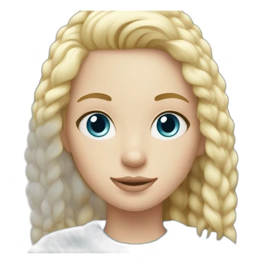 Blonde girl in blue sweater and with white cat sticker