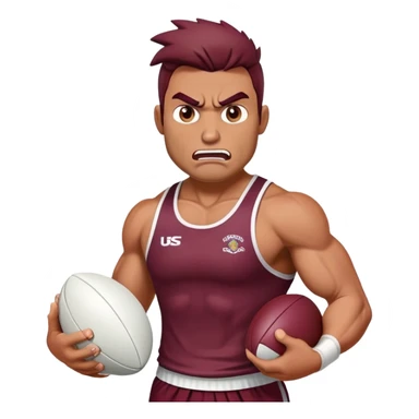 Angry bronco holding  white rugby ball wearing maroon singlet sticker