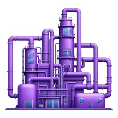 AI-powered factory. It should be a building with pipes. Add violet glowing symbolizing power of AI sticker
