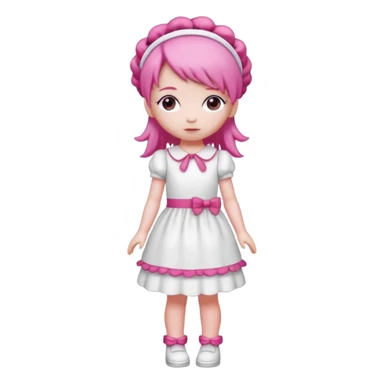 Isolated detaile illustration modern raspberry torte doll figurine full body with pink hair and a pink hairband standing sticker
