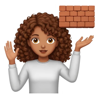 Brown curly haired girl with brown eyes throwing a brick sticker