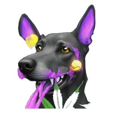 420 .Zombie_ Vaporwave black holographic oilslick zombie unicorn dog smoking yellow caution tape hemp leaves Pegasus hemp plants sticker