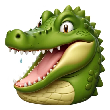 Cinematic Realistic Cute Yawning Crocodile Portrait Emoji, Head tilted slightly with a dramatic, wide-open yawn, showcasing a soft, textured olive-green hide with gently drooping jaws and half-closed, drowsy eyes rendered in exquisite natural detail, high shine, relaxed yet expressive, styled with a dash of primal charm, soft glowing outline, capturing the essence of a sleepy yet affectionate crocodile that appears ready to stretch out and drift into a deep, ancient slumber! sticker