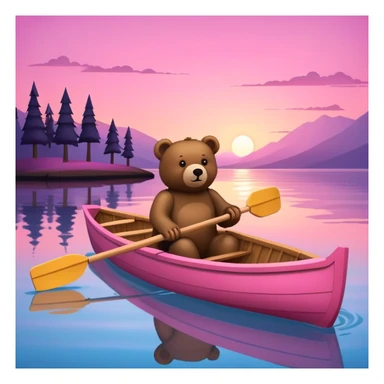 pink rowing boat with a bear rowing at sunset sticker
