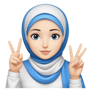 White hijab girl wearing white tshirt and blue black hijab doing peace sign sticker