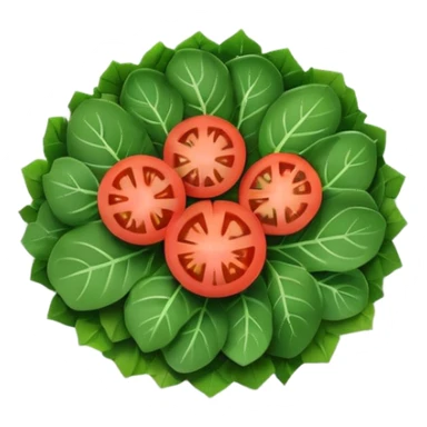 Minimalistic flat vector icon, iOS style, thin black contour on white background. Plate filled with leafy greens and tomato slices. Clean, no text, no shadows sticker