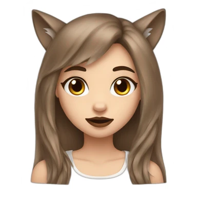  girl brown long hair lipstick wolf ears  sticker