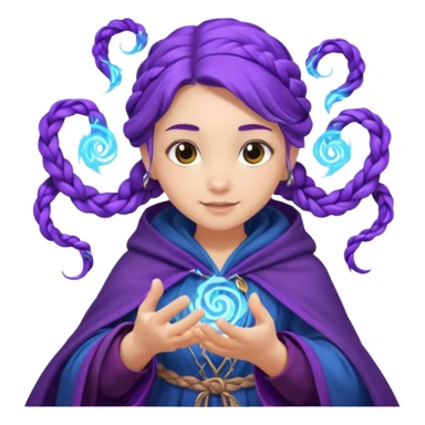 A playful mage girl with braids, purple cloak, and magic swirling around her hands.
 sticker
