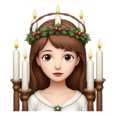 brown haired white women with white gown and advent wreath with long candles on the head sticker