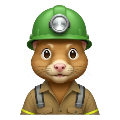 a mole rat, green helmet, headlamp, worker cloth sticker