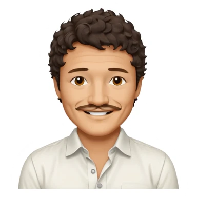 Pedro pascal looking really steamy and sexy smiling in an opened white button down shirt with perfect ringlets short hair sticker