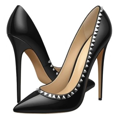 black color with silver studs, 10 inch high heel stilettos, rendering sticker