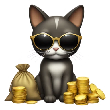 cat in brutal dark glasses with a bag of gold coins sticker