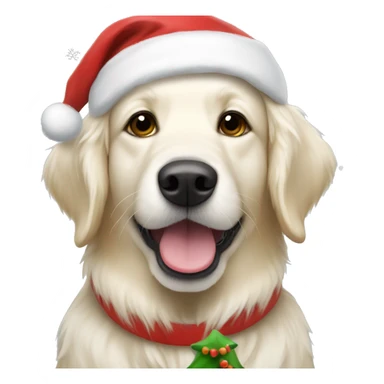 White Golden retriever wearing a Santa hat sticker