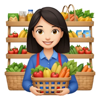 dark haired lady grocery shopping checkout sticker