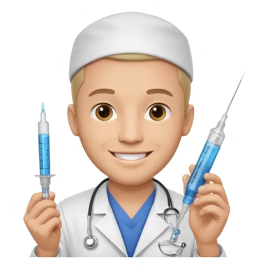 male nurse holding syringe sticker