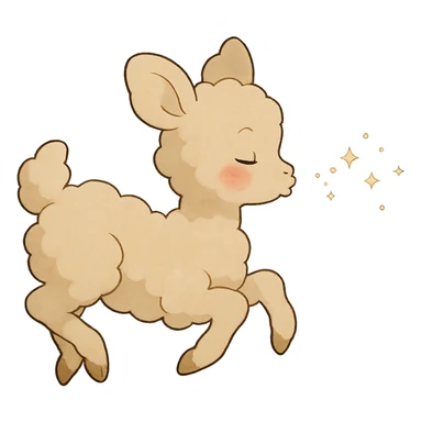 vanilla-colored cloud doe, floating with rosy cheeks and blowing sparkles, ghibli style sticker