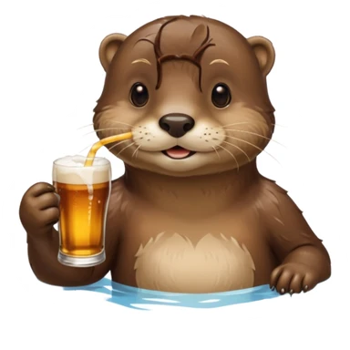 otter in a beer swimming pool sipping beer with a little straw sticker