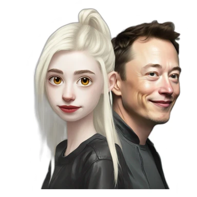 Grimes with gobs of white goop on face, elon musk smirking, duo sticker