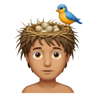 Man who has a birds nest on top of his head for hair sticker