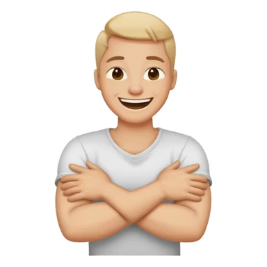 Arms crossed, holding neck, laughing ￼ sticker