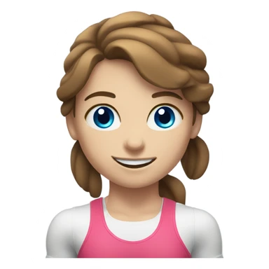 smiling girl weightlifting a barbell with fair skin, brown hair, and blue eyes sticker