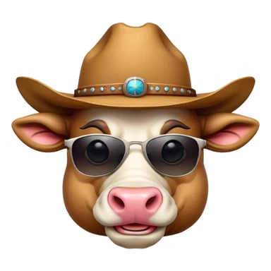 friendly anthropomorphised bull head wearing sunglasses and a cowboy hat sticker
