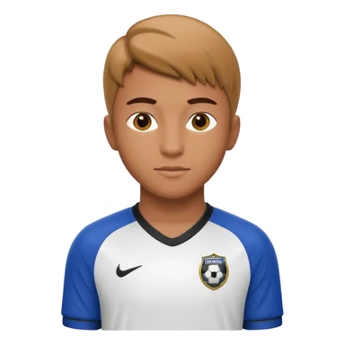 Apple iOS emoji style 19-20 year old soccer player standing front view, glossy 3D, stadium lights sticker
