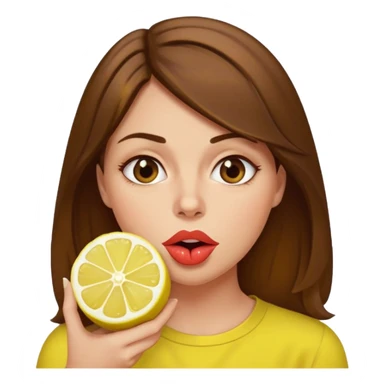 brownhaired woman eating lemon sticker