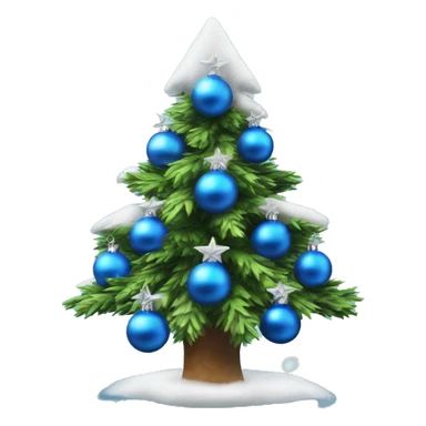 Christmas tree decorate with fake snow , lights and blue ornaments  sticker