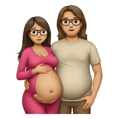 He's a long-haired guy with glasses, but she's pregnant. Let him hold it with his hand, let him look from the side sticker