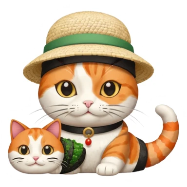 cat wearing a hat made out of sushi sticker