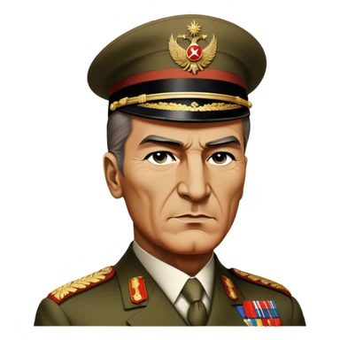 Cinematic Realistic Mustafa Kemal Atatürk Portrait Emoji, depicted as a visionary statesman with a determined gaze and period military attire, rendered with rich textures and dynamic historical lighting that captures his transformative leadership. sticker