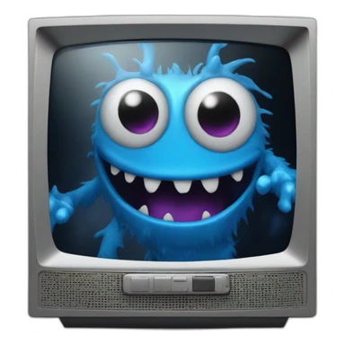 a blue monster emerging from a VHS television screen sticker