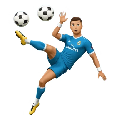 Ronaldo doing a bicycle kick with football in mid air While wearing a Retro blue Real madrid kit and yes i want it to be exactly the same as he Scored it in 2018 vs Juventus and please make it Realistic  sticker
