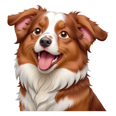 Cinematic Cute Yawning Red Merle Australian Shepherd Portrait Emoji, Head tilted slightly with a dramatic, wide-open yawn, soft red merle fur with subtle white accents, floppy ears slightly drooping, round amber eyes barely open in drowsy contentment, Simplified yet irresistibly adorable features, highly detailed, glowing with a soft, cozy glow, high shine, relaxed yet expressive, stylized with a touch of whimsy, bright and endearing, soft glowing outline, capturing the essence of a sleepy yet affectionate pup, so drowsy it feels like it could stretch right out of the screen and curl up for a nap! sticker