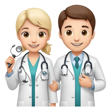 Two cartoon doctor characters with medical equipment sticker