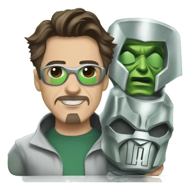 Robert Downey Jr. dressed as Doctor Doom and holding Doctor Doom masks sticker