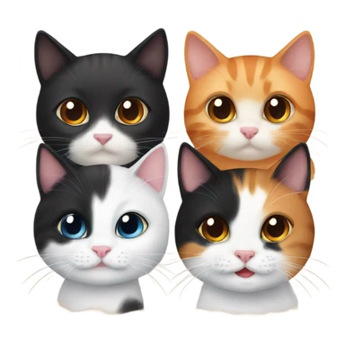 2 cute cats, 1 orange cat, 1 black cat, and 1 calico kitten sticker