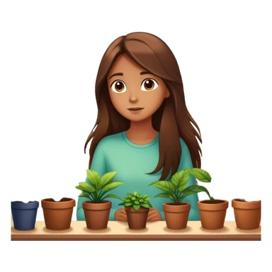 Girl with long brown hair looking out a window with sunbeams and houseplants around her in the background cartoon style  sticker